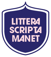 An illustrated crest with the words 'littera scripta manet,' Latin for
    'the written word endures.'